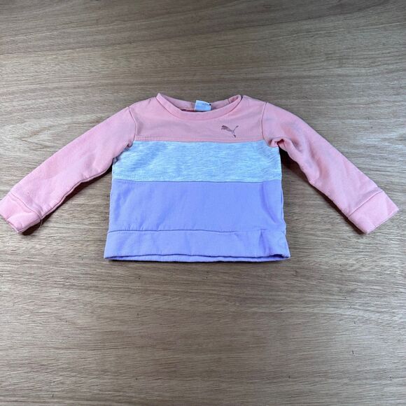 Puma Toddler Sweatshirt 12M Colorblock Pink Gray Purple Long Sleeve Pullover - Picture 1 of 3